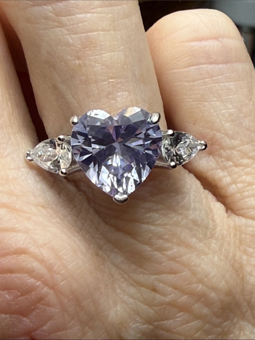 4CT Heart-Cut AMETHYST Moissanite teardrop Diamonds 925 Sterling Silver Ring
